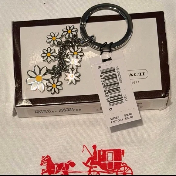 NWT Coach daisy flower bag charm or keychain In Box Still - Picture 1 of 1